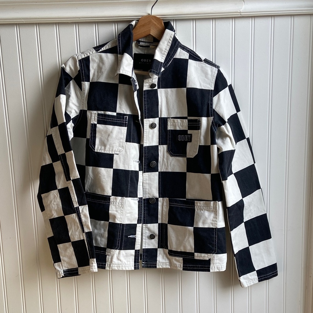 Obey Black and White Checkerboard Work Jacket